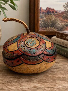 Signed Handmade Decorative Gourd Lidded Box